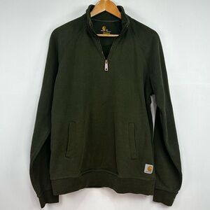 CARHARTT Olive Green Zip Neck Sweatshirt MEDIUM